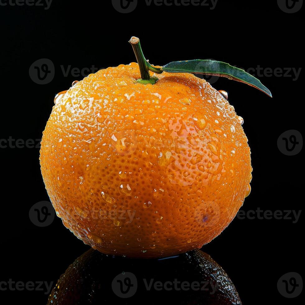 An orange with water drops on it photo