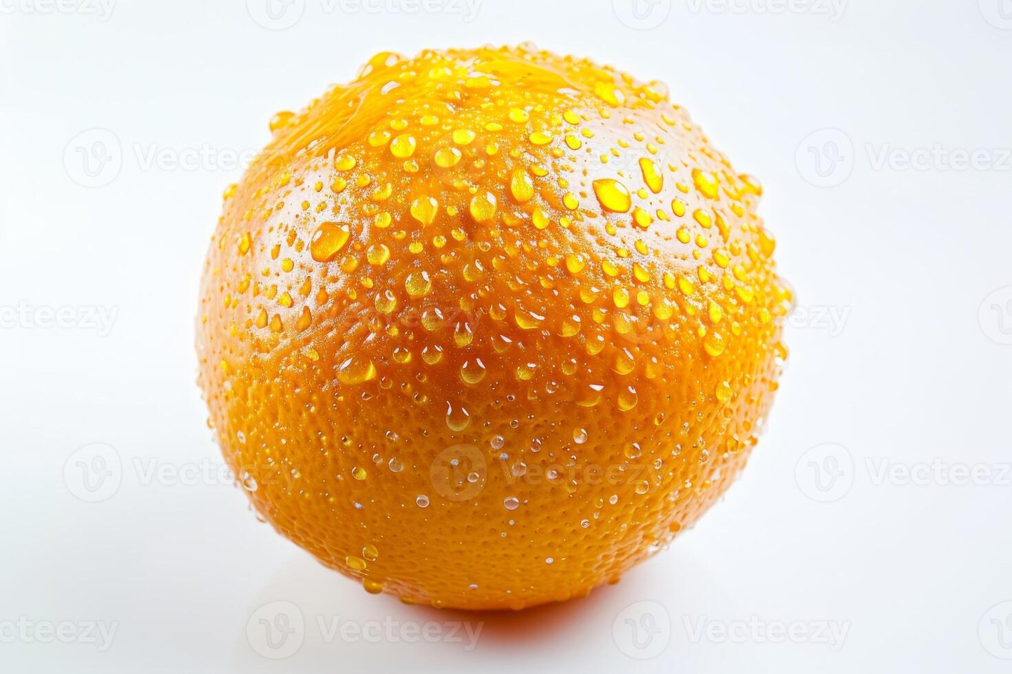 A close up of an orange with water droplets photo