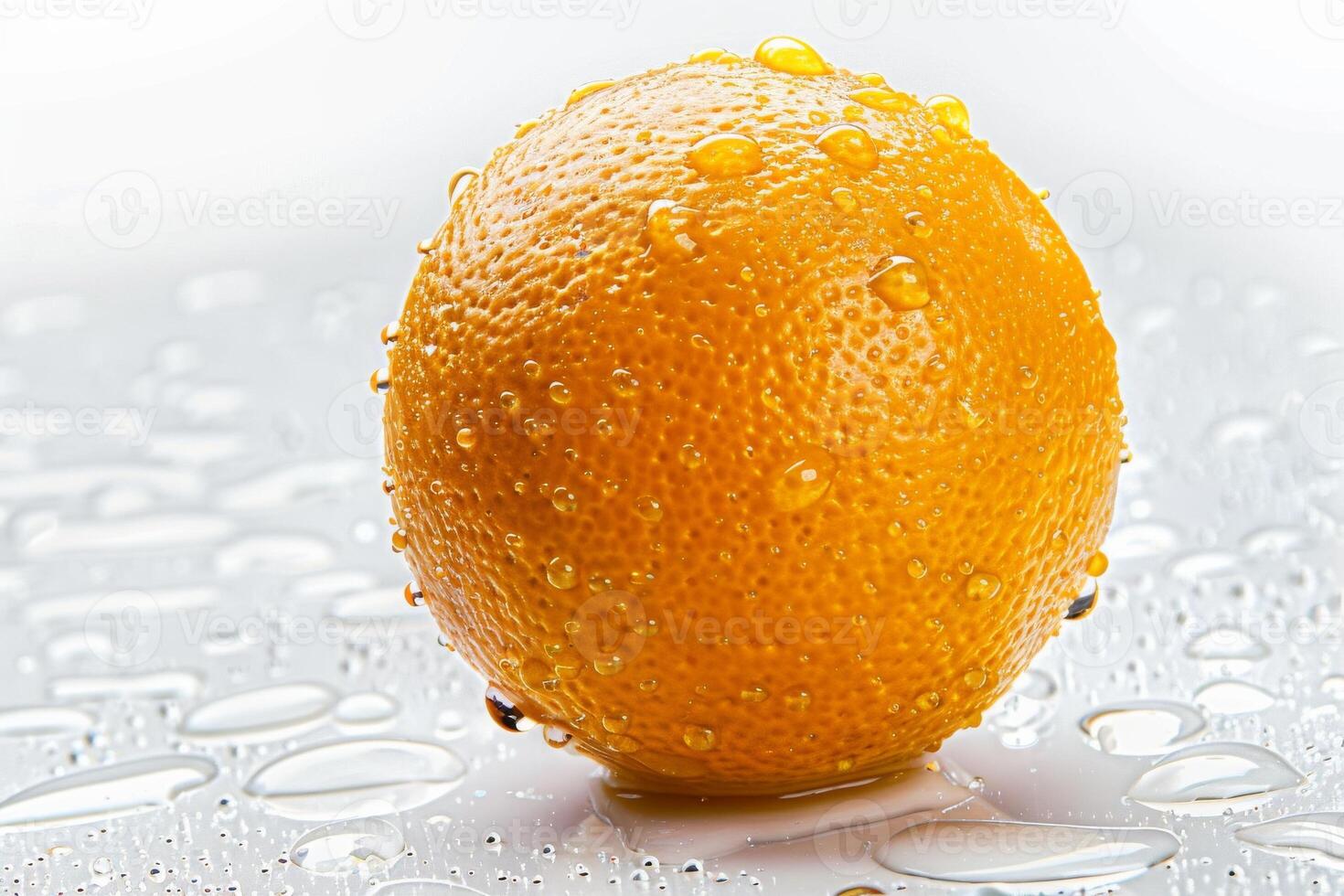 A wet orange on a table photo