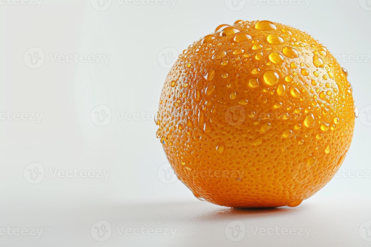 A close up of an orange with water droplets photo