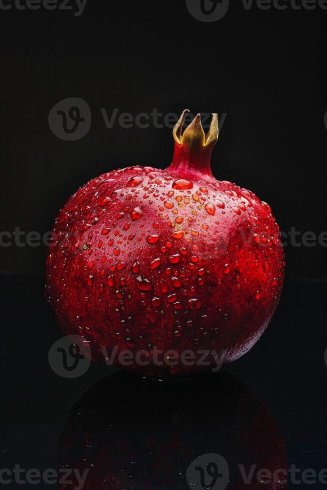 A pomegranate with water droplets on it photo