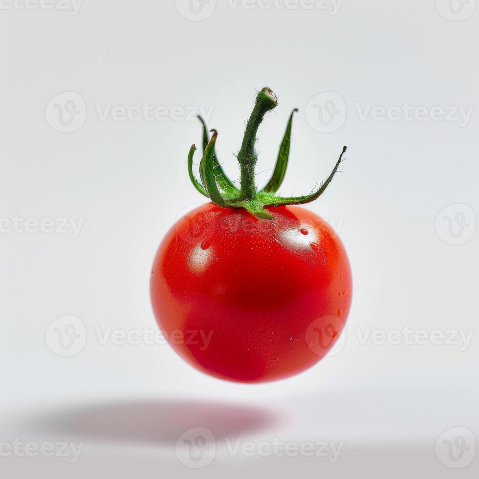 A single tomato is floating in the air photo