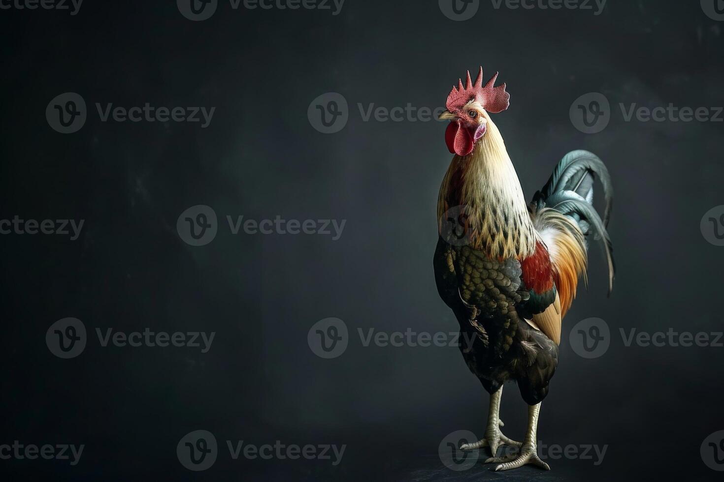 Rooster standing on a black background photo