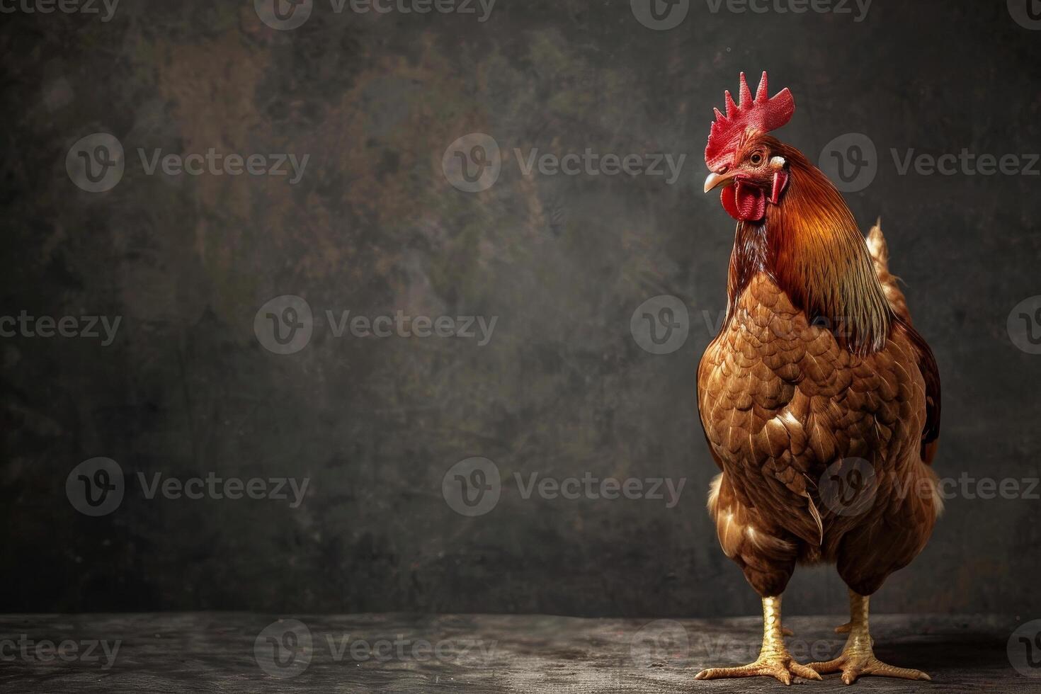 A rooster standing on a concrete floor photo