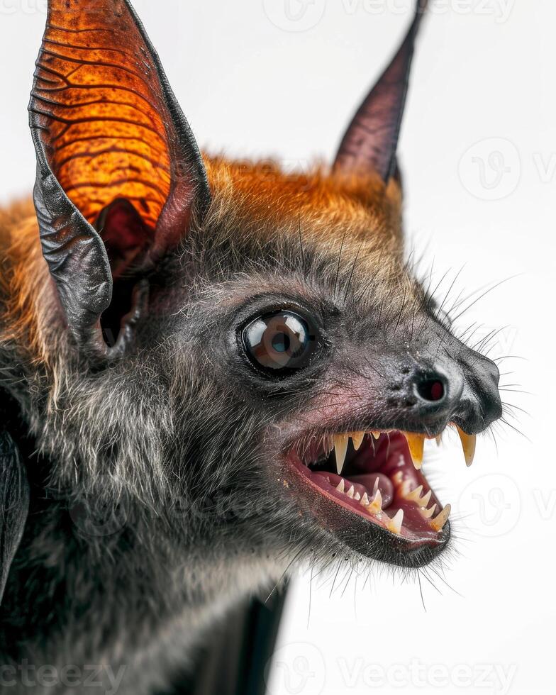 A close up of a bat with its mouth open photo