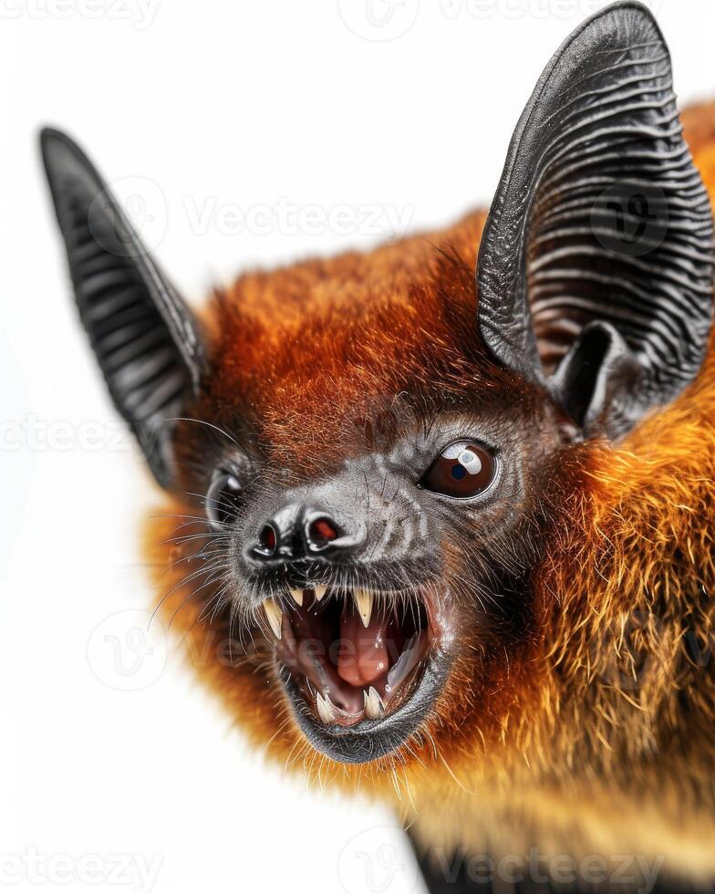 A close up of a bat with its mouth open photo