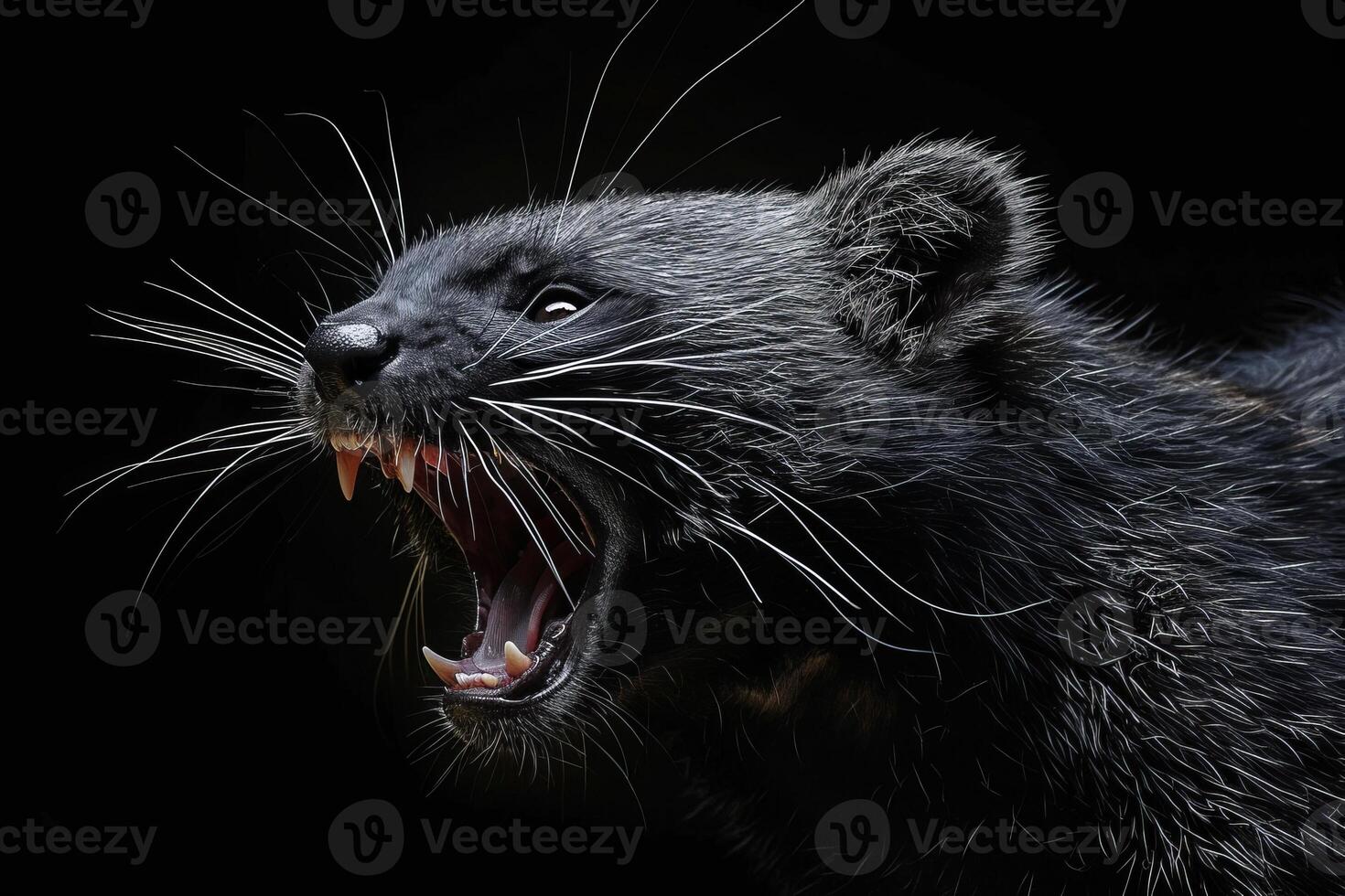 A black cat with its mouth open photo