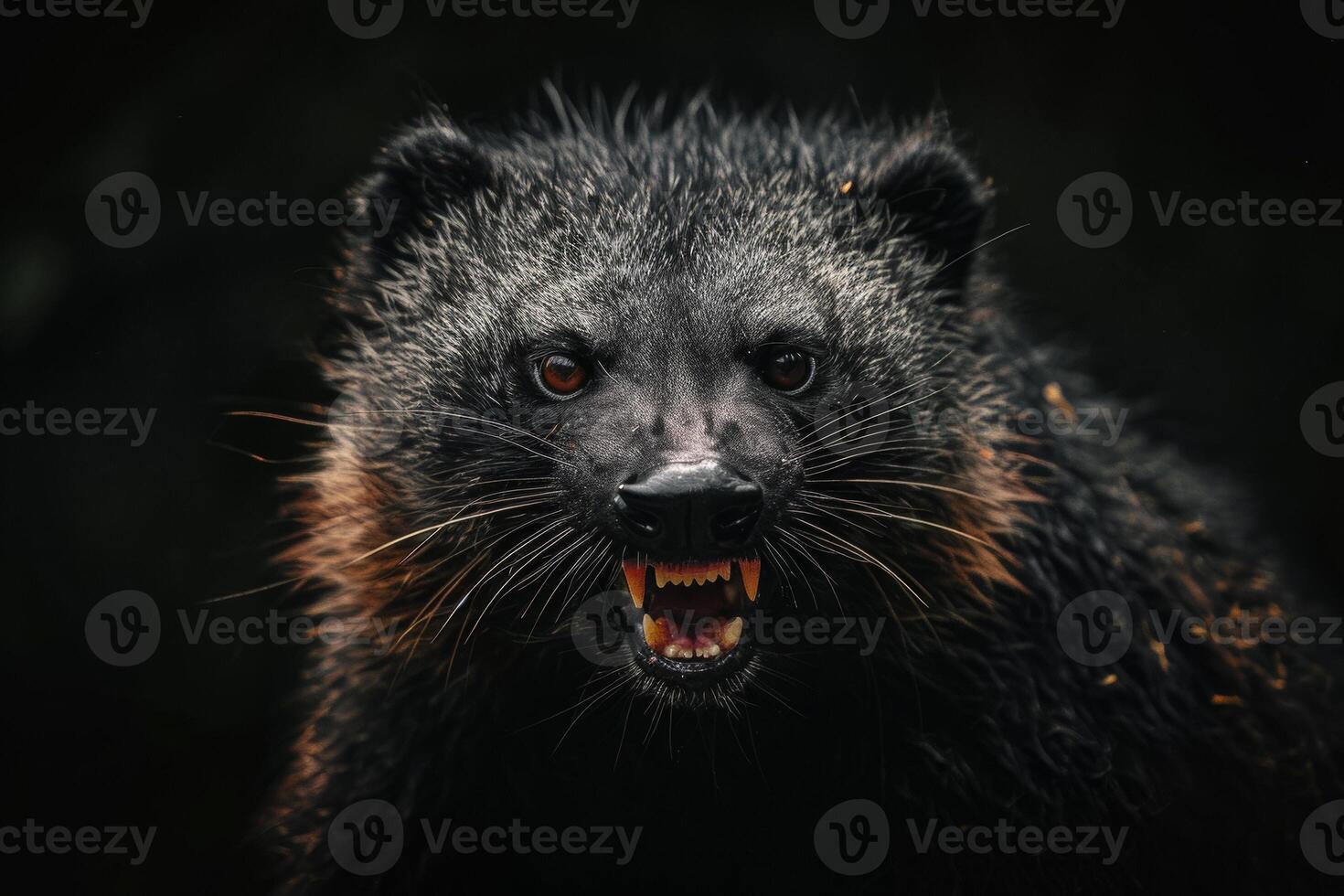 A close up of a black animal with its mouth open photo