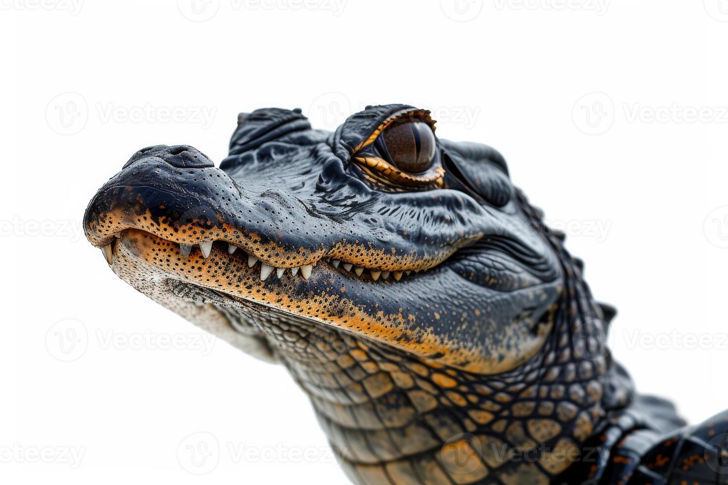 A close up of a large alligator head photo