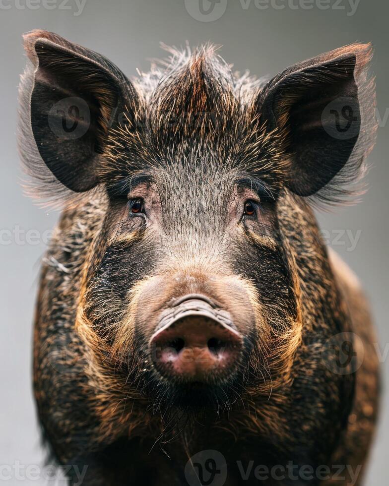 A close up of a pig with big ears photo
