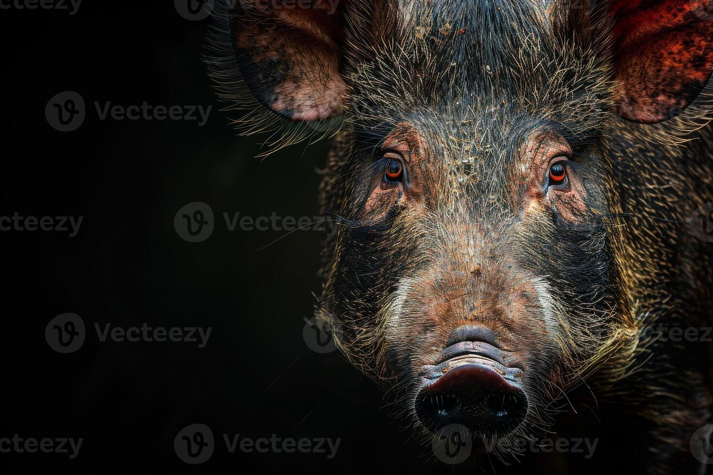 A close up of a pig with a dark background photo