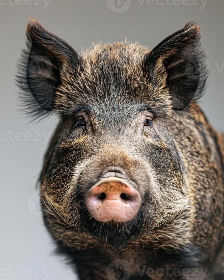 A close up of a pig with its mouth open photo