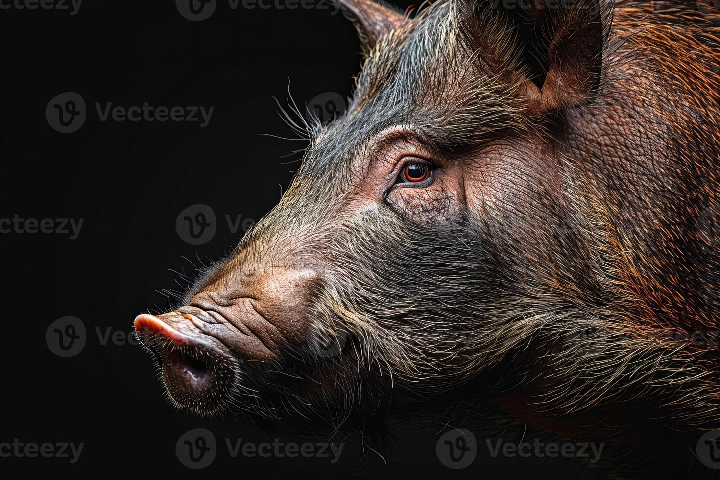 A close up of a pig's face photo