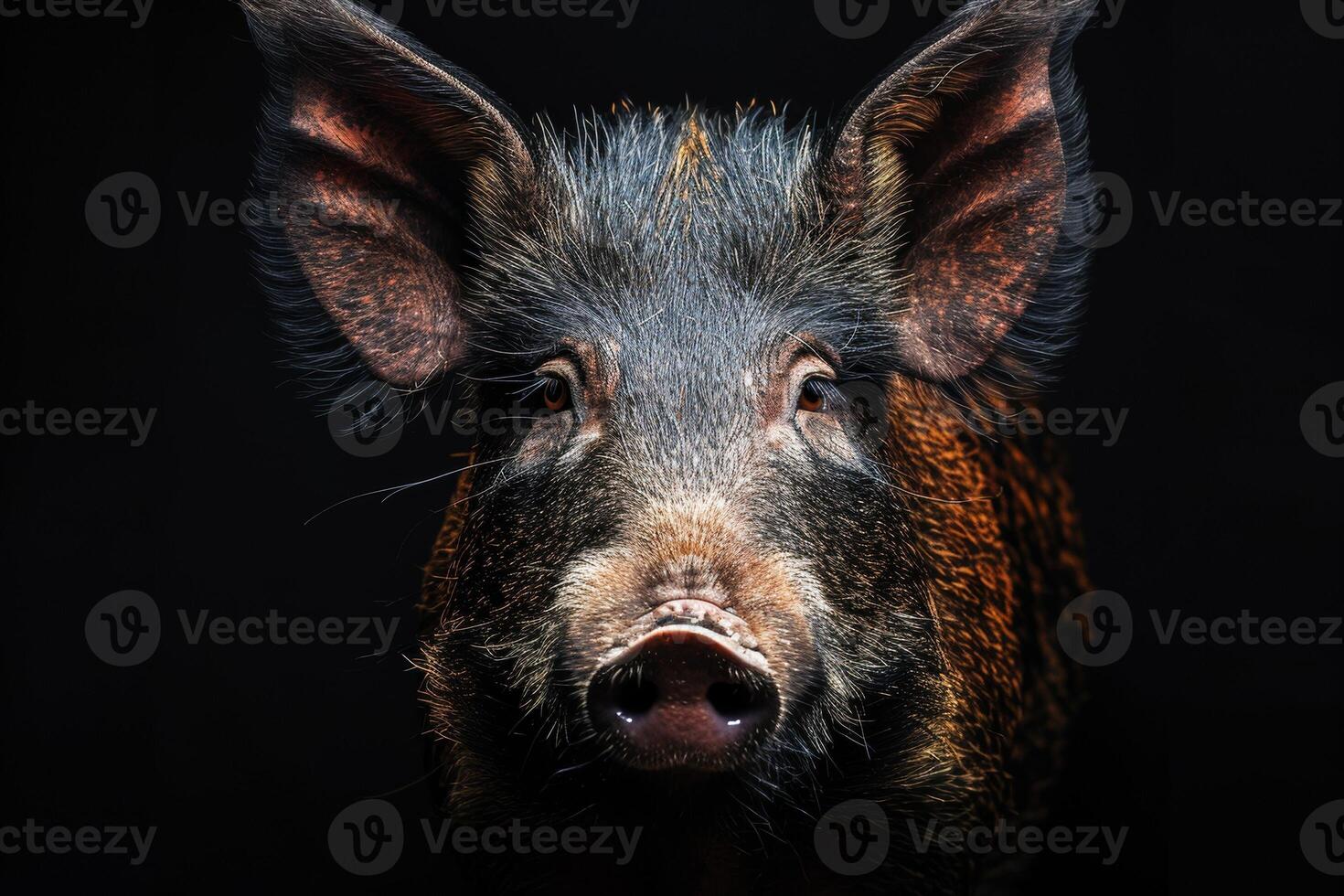 A close up of a pig with big ears photo