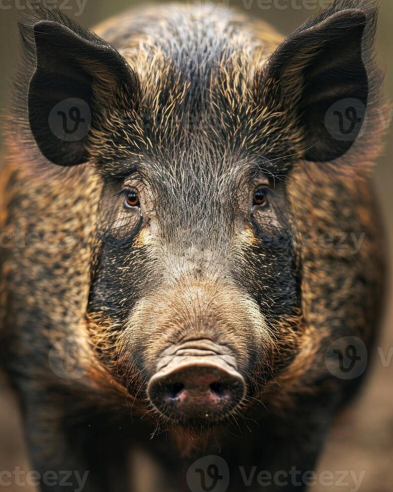 A close up of a pig with a blurry background photo