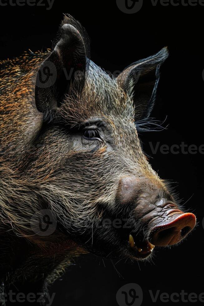 A close up of a pig's face with its mouth open photo
