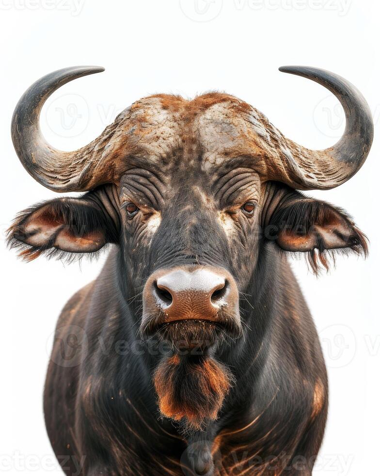 A close up of a buffalo with a big head photo