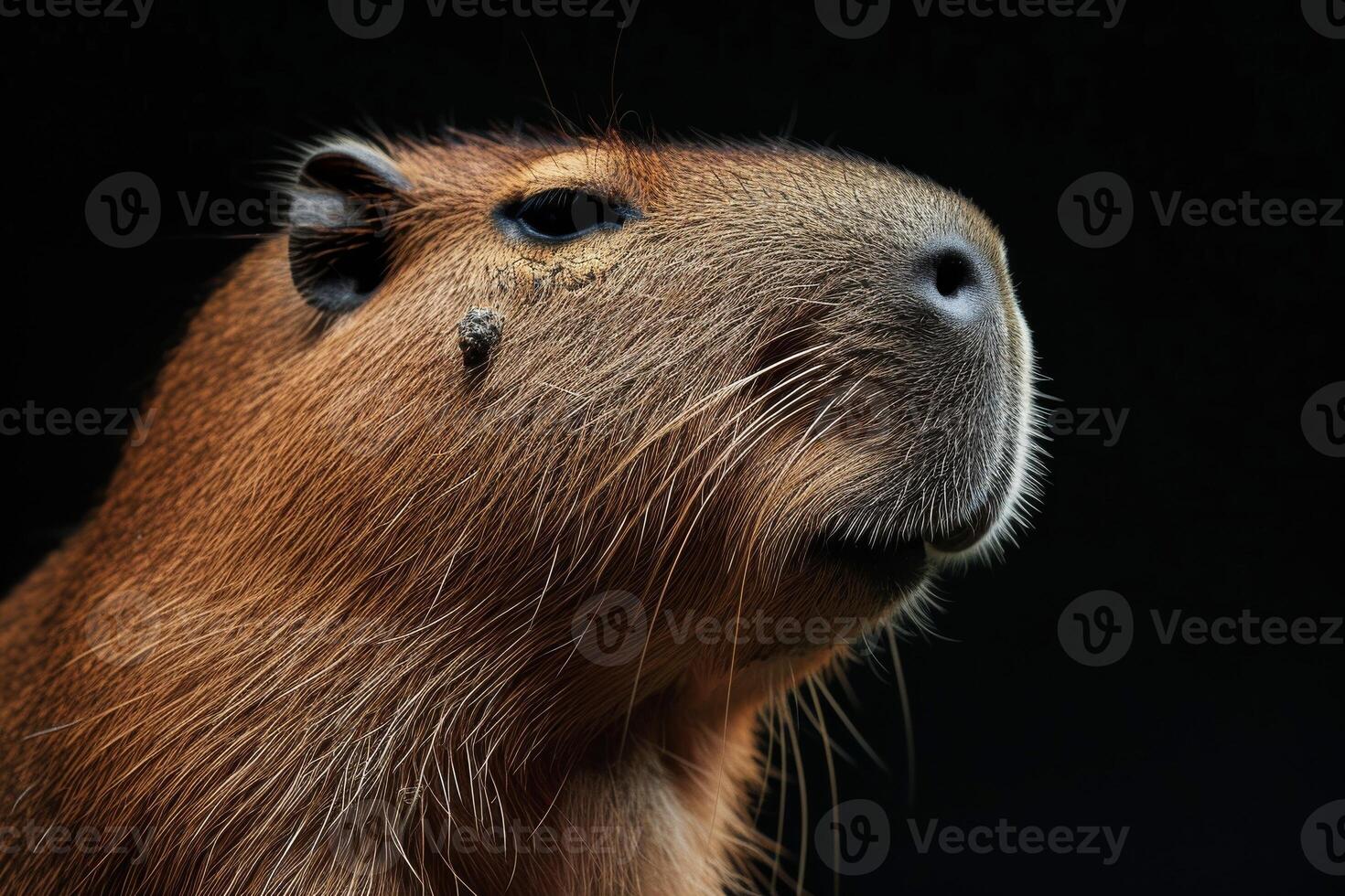 A capybara is looking up at the camera photo