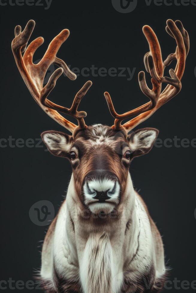A reindeer with antlers on a black background photo