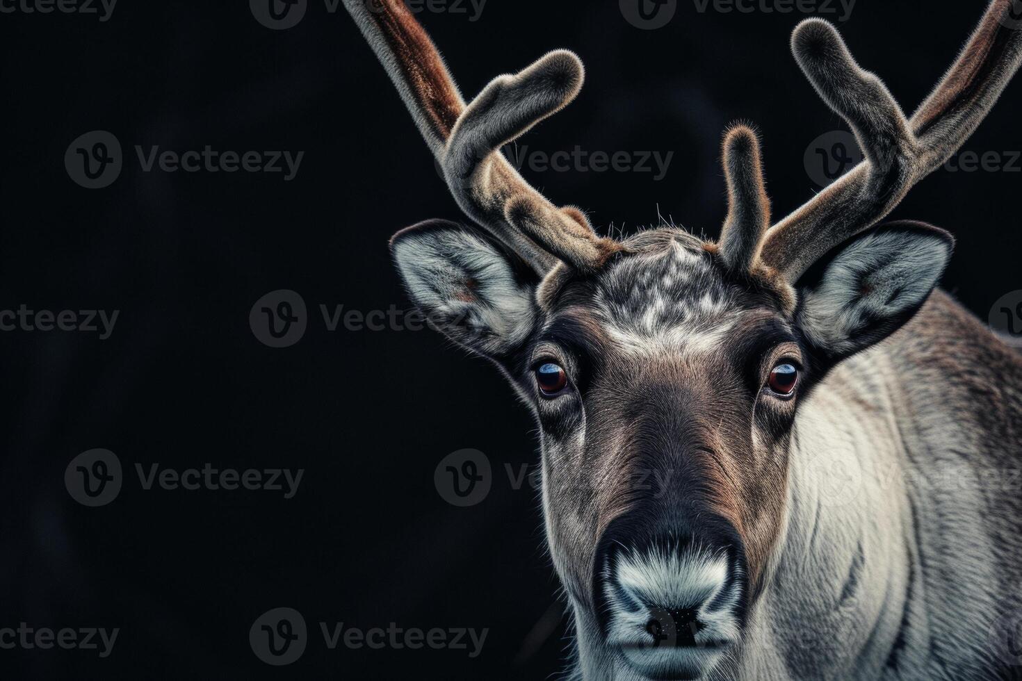 A close up of a reindeer with big horns photo