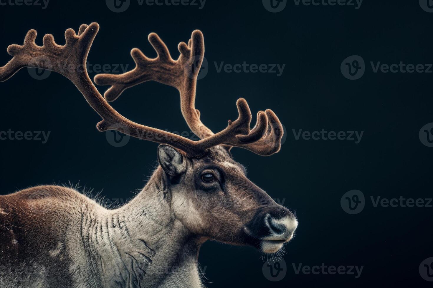 A reindeer with large horns on its head photo
