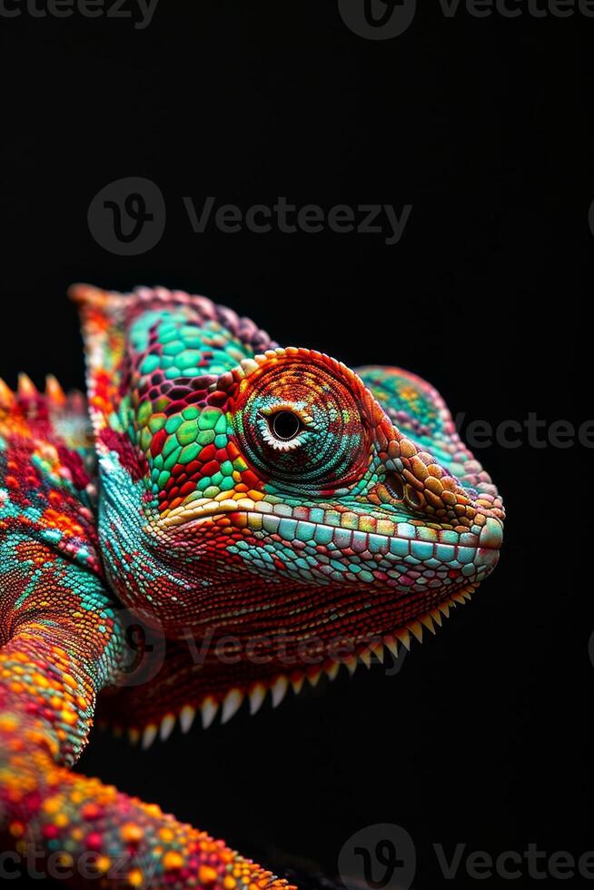 A colorful lizard with a black background photo