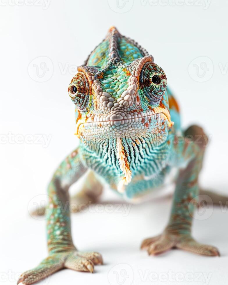 A chameleon lizard on a white background photo