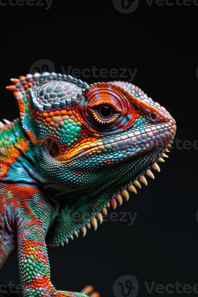A colorful lizard with a black background photo