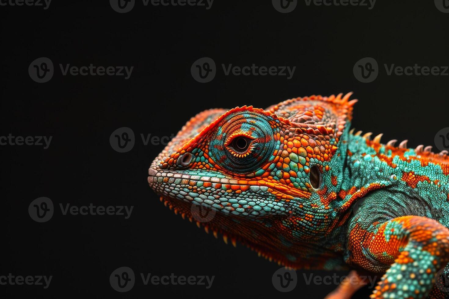 A chameleon lizard with bright colors photo