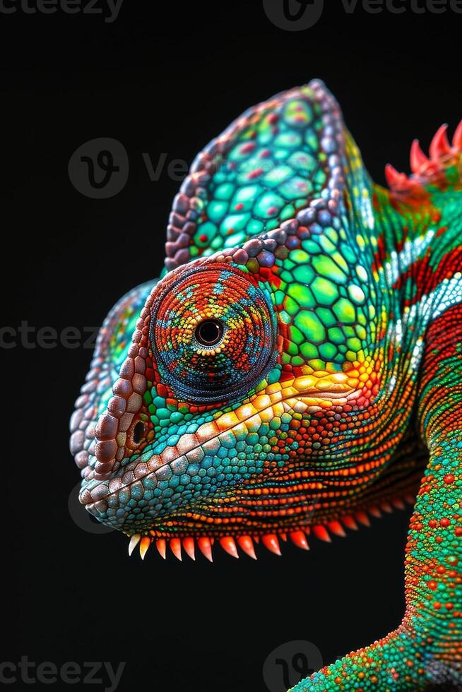 A colorful chameleon is on display photo