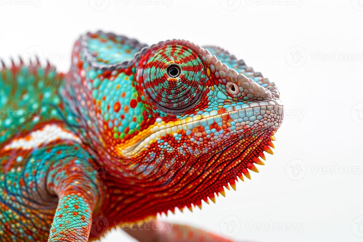 A colorful chameleon is looking at the camera photo