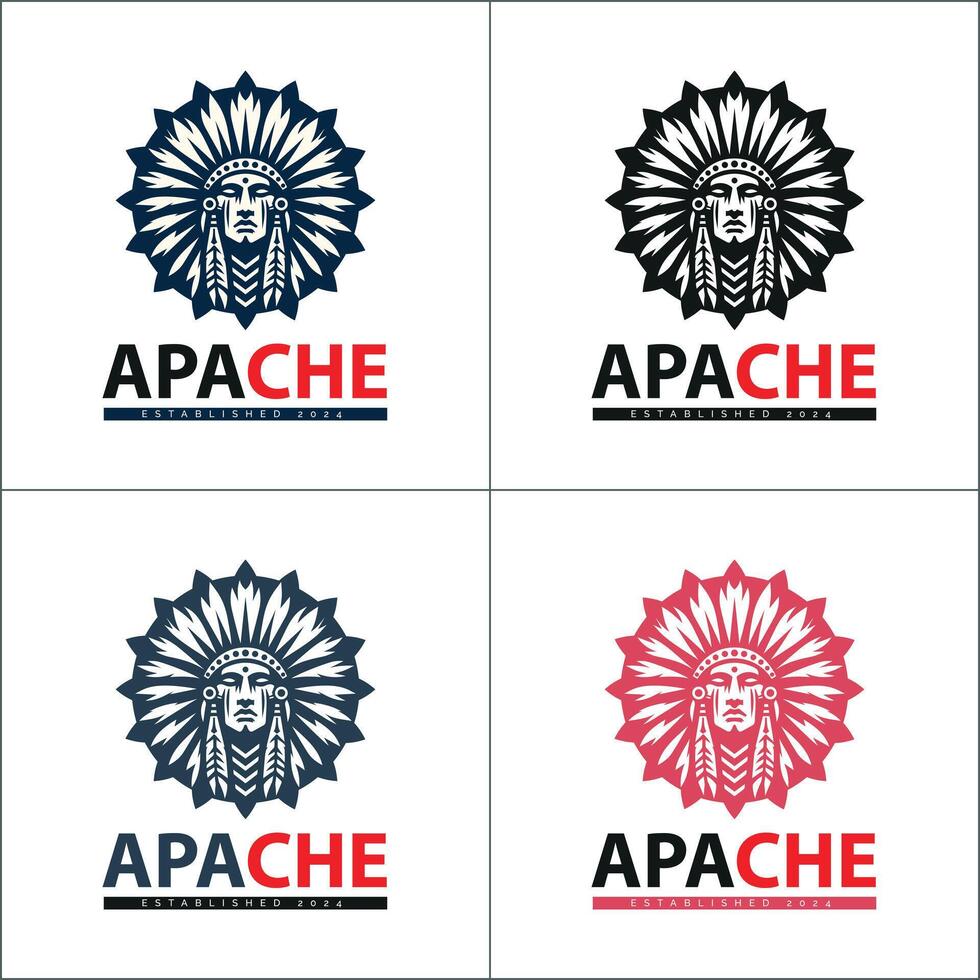 Apache indian aztec native american warrior tribes face head logo set silhouette template design vector