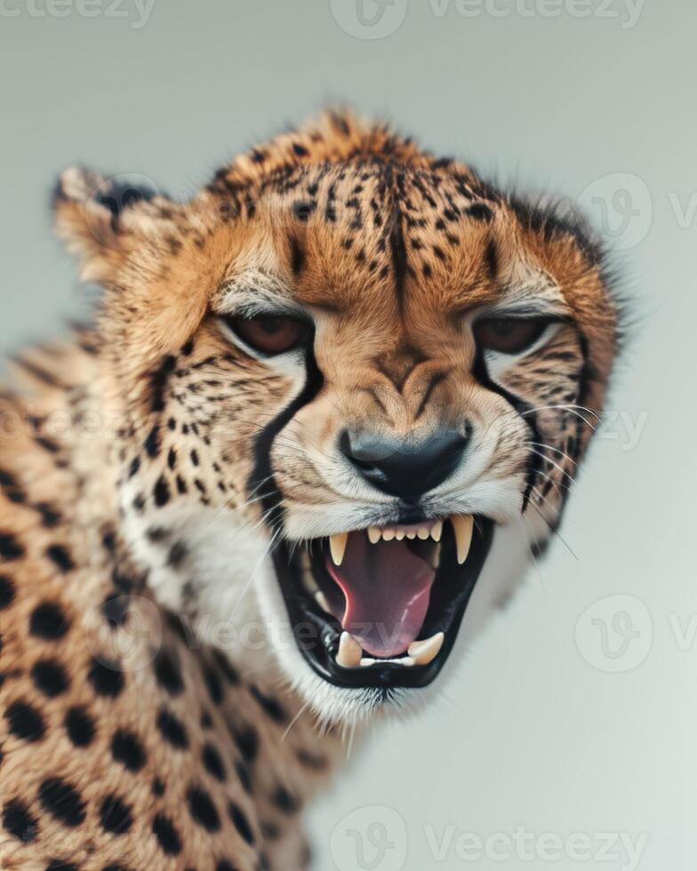 Cheetah angry face with open mouth photo