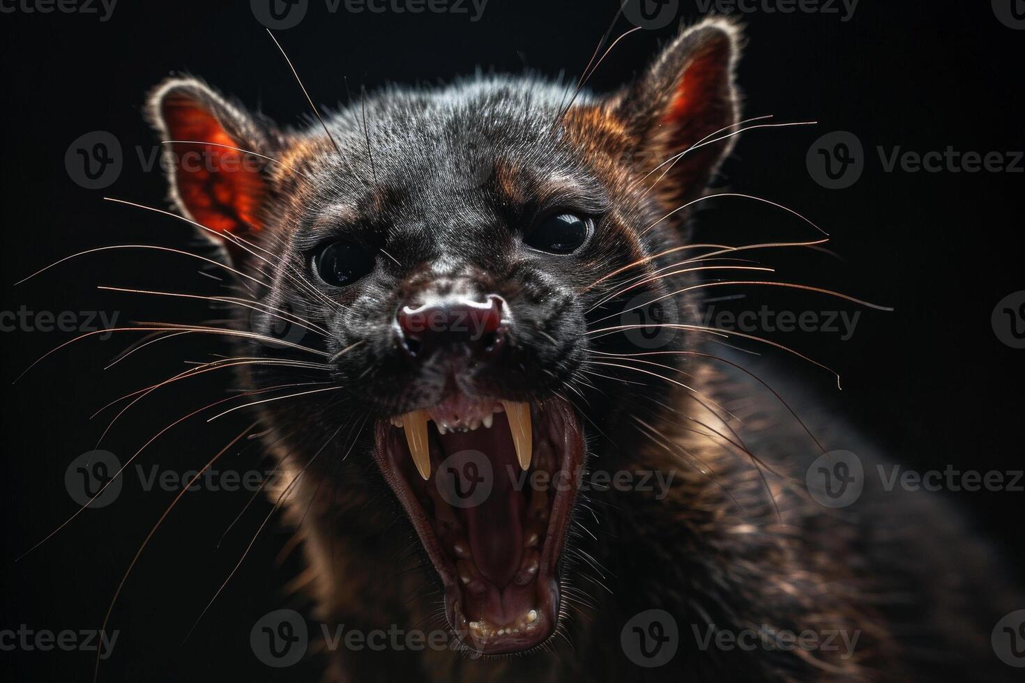A close up of a black animal with its mouth open photo