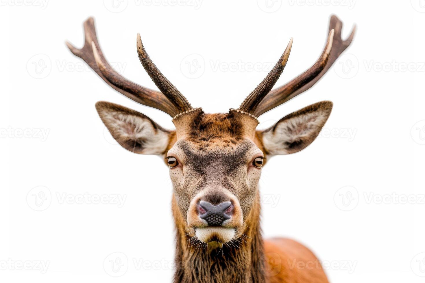A close up of a deer with large horns photo