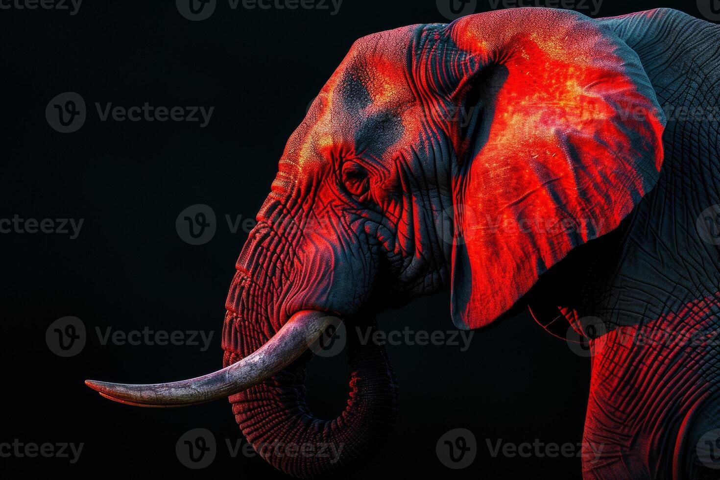 An elephant with red light on its face photo