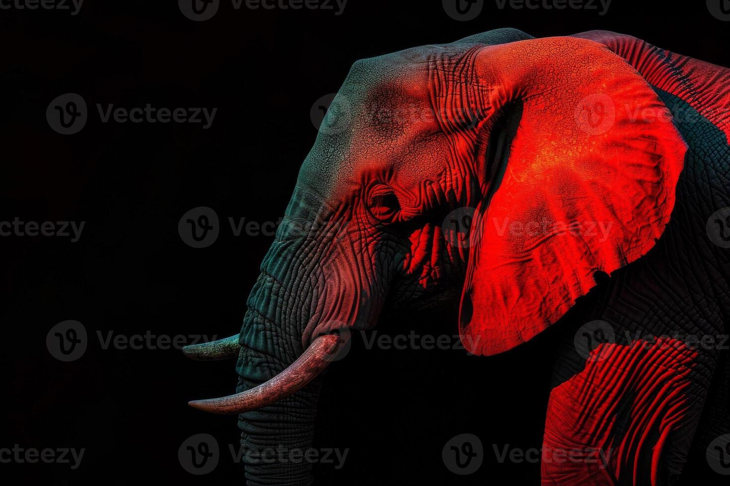 A close up of an elephant with red light photo