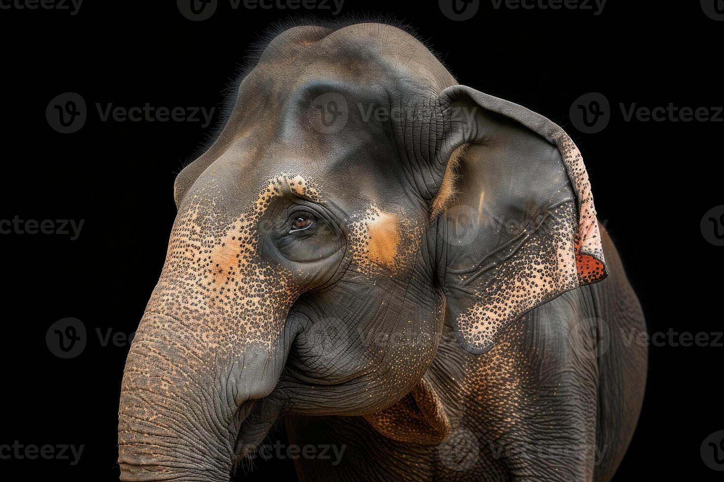 A close up of an elephant with a black background photo
