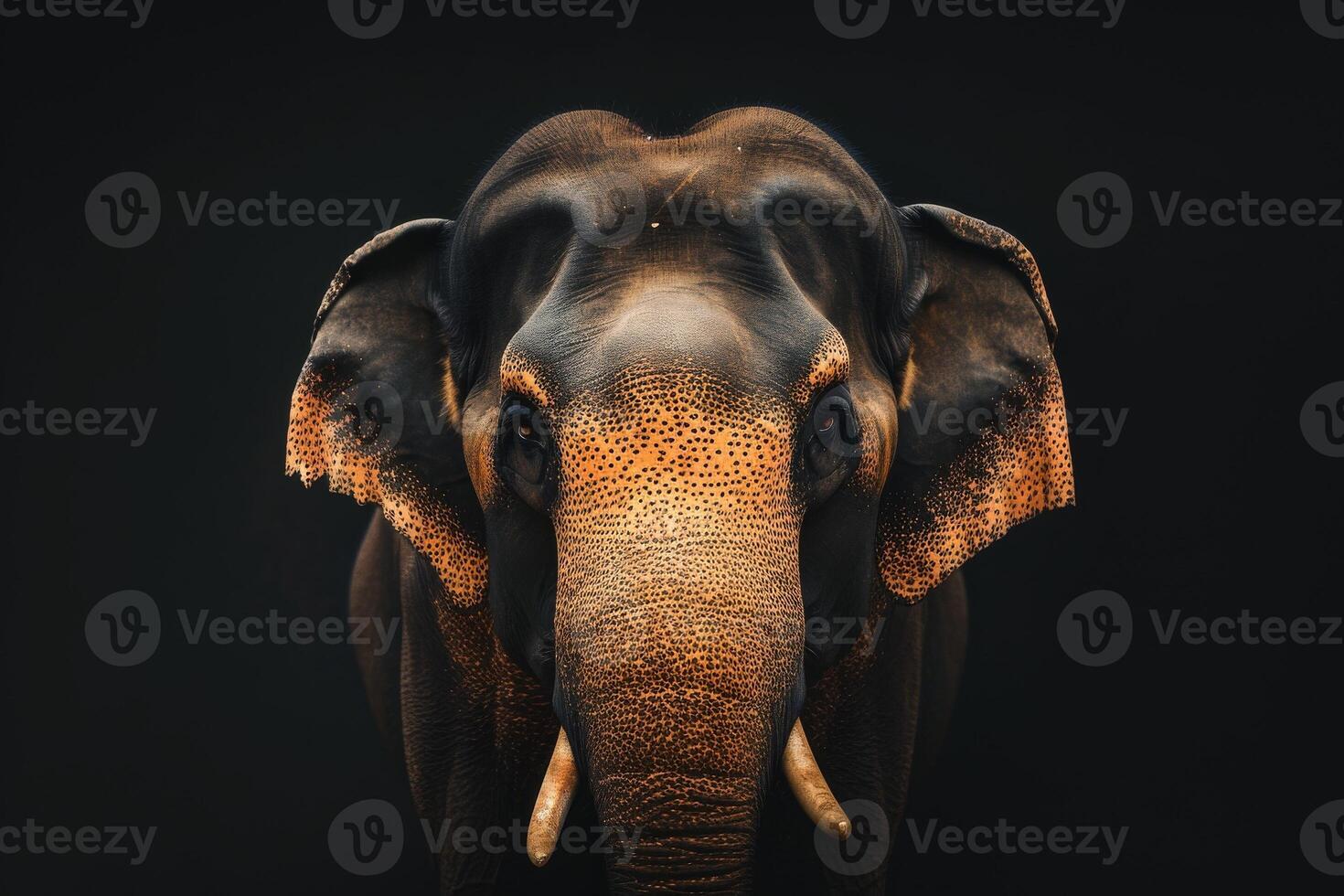 An elephant with tusks on a black background photo