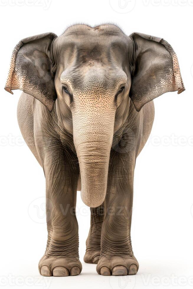 An elephant with large ears standing in front of a white background photo