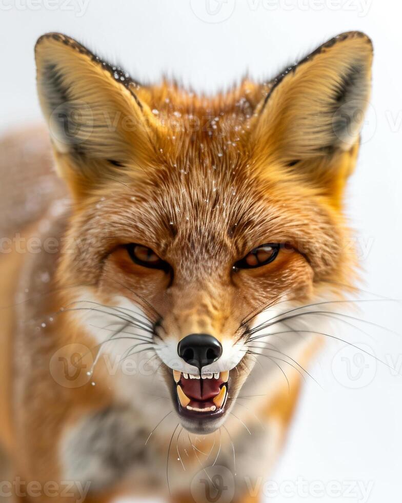 A close up of a fox with its mouth open photo