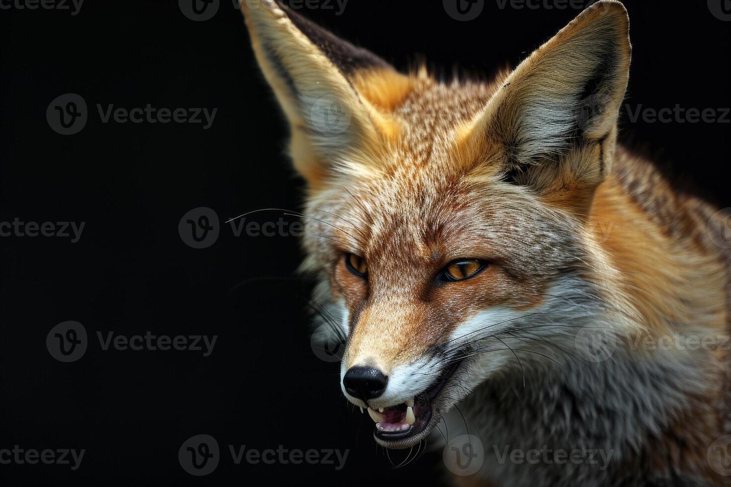 A close up of a red fox with its mouth open photo
