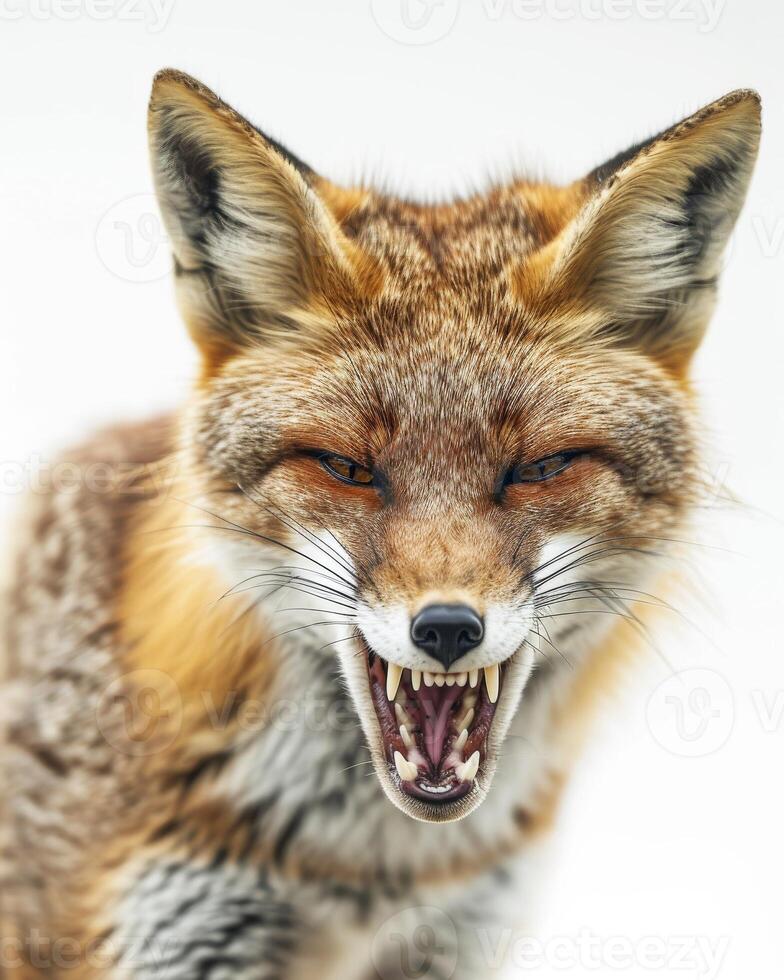 A close up of a fox with its mouth open photo