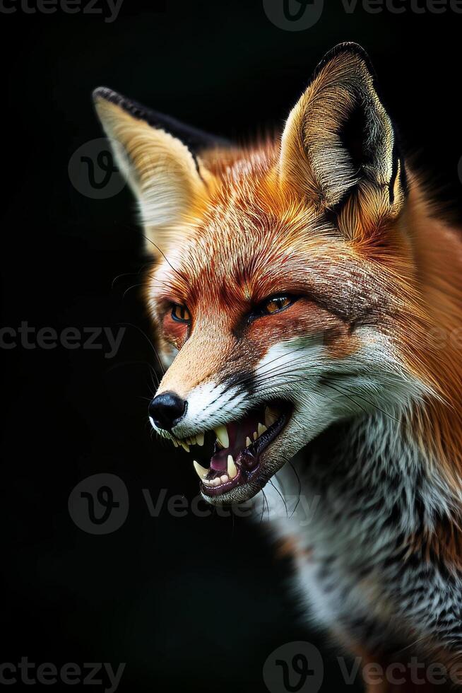 A close up of a fox with its mouth open photo
