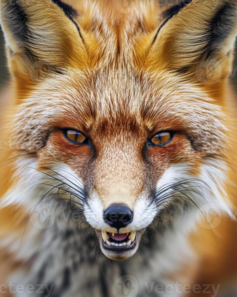 A close up of a red fox with its mouth open photo