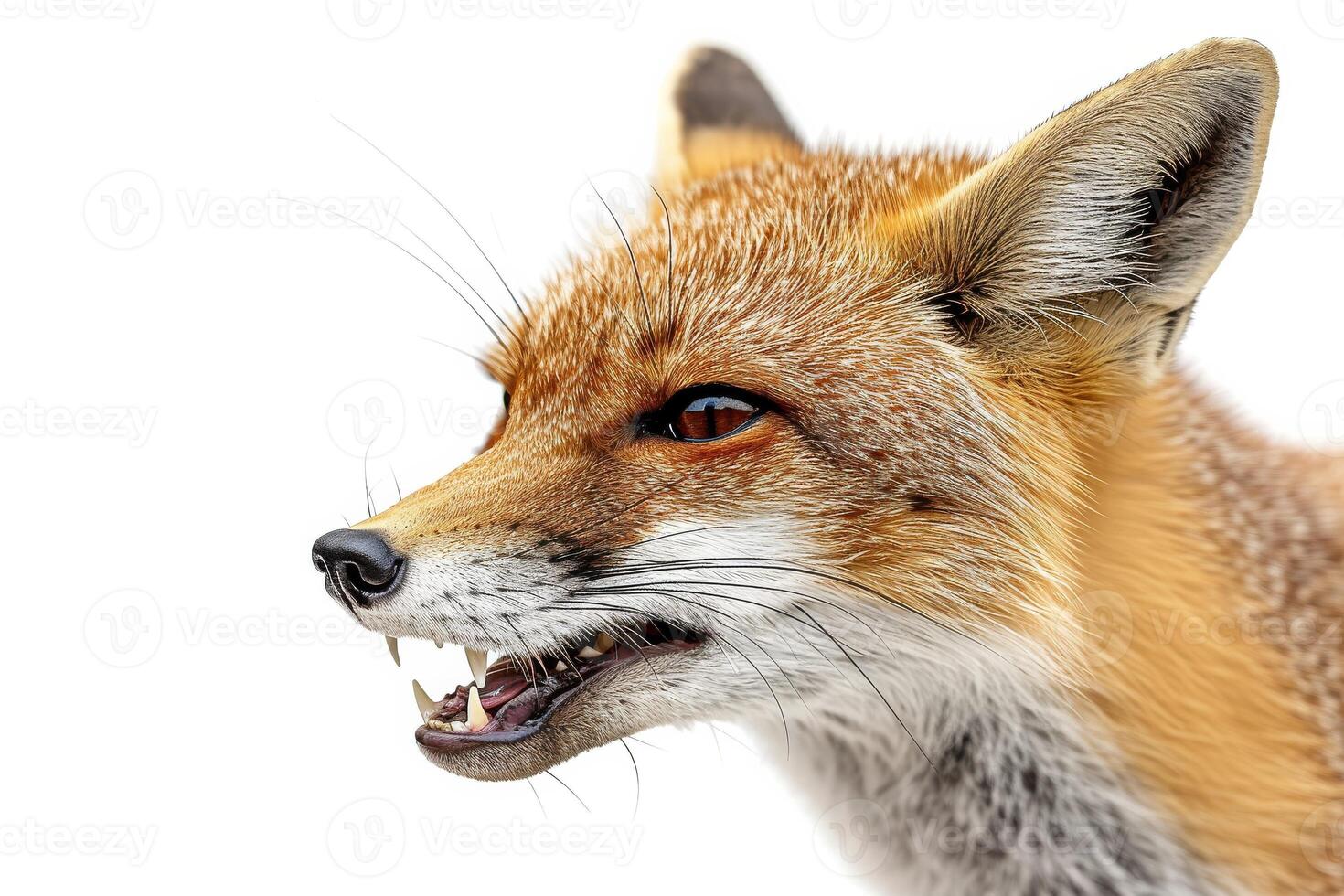 A close up of a fox with its mouth open photo