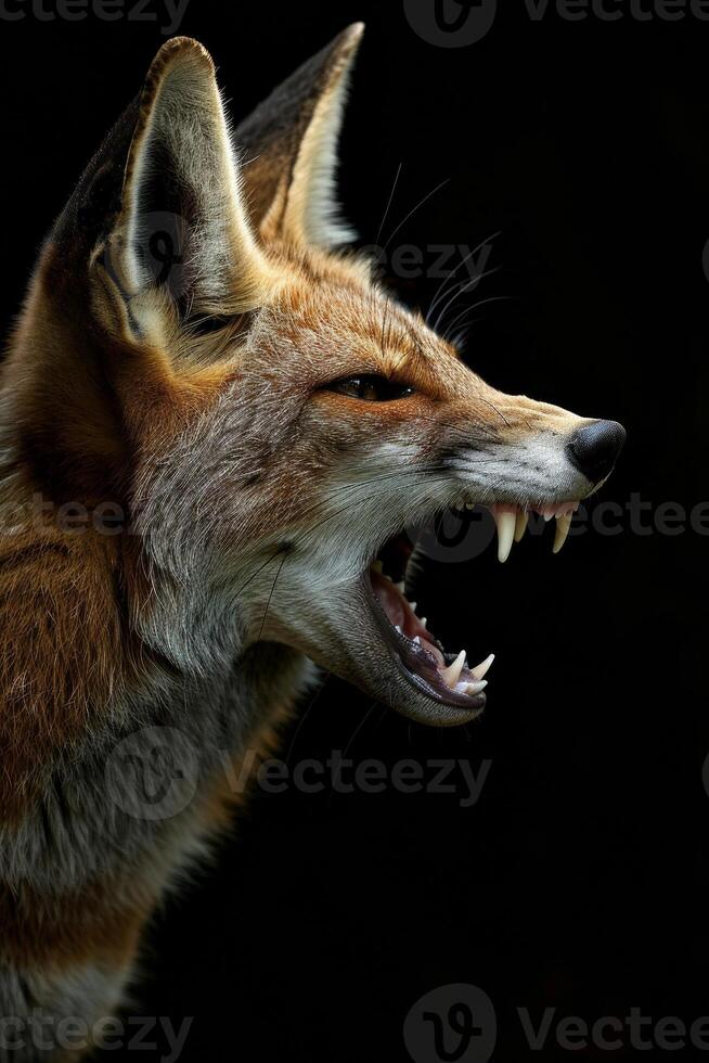 A close up of a fox with its mouth open photo