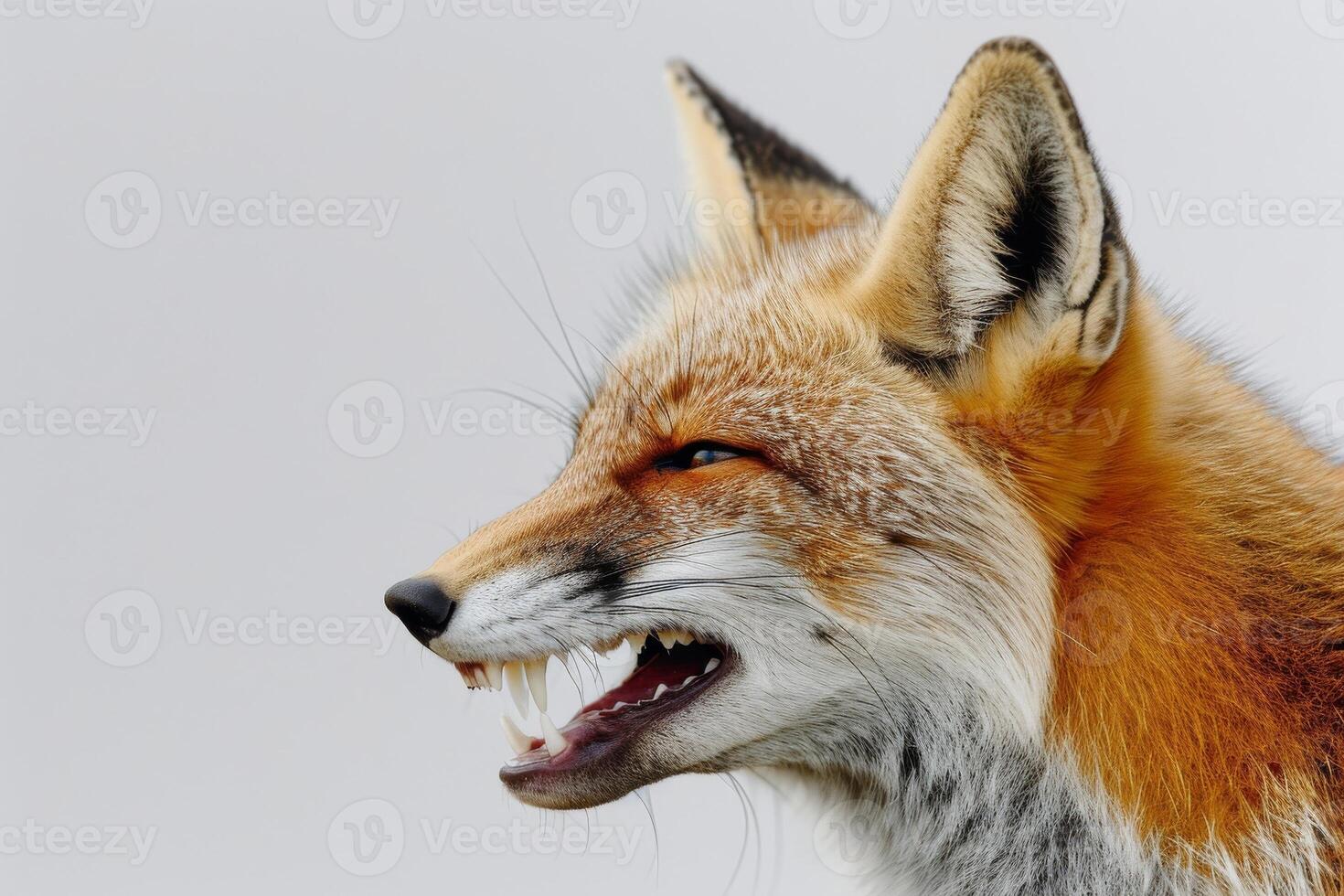 A close up of a fox with its mouth open photo