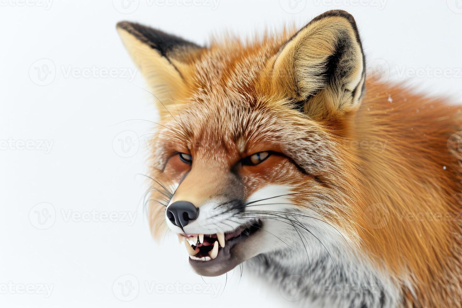 A close up of a red fox with its mouth open photo