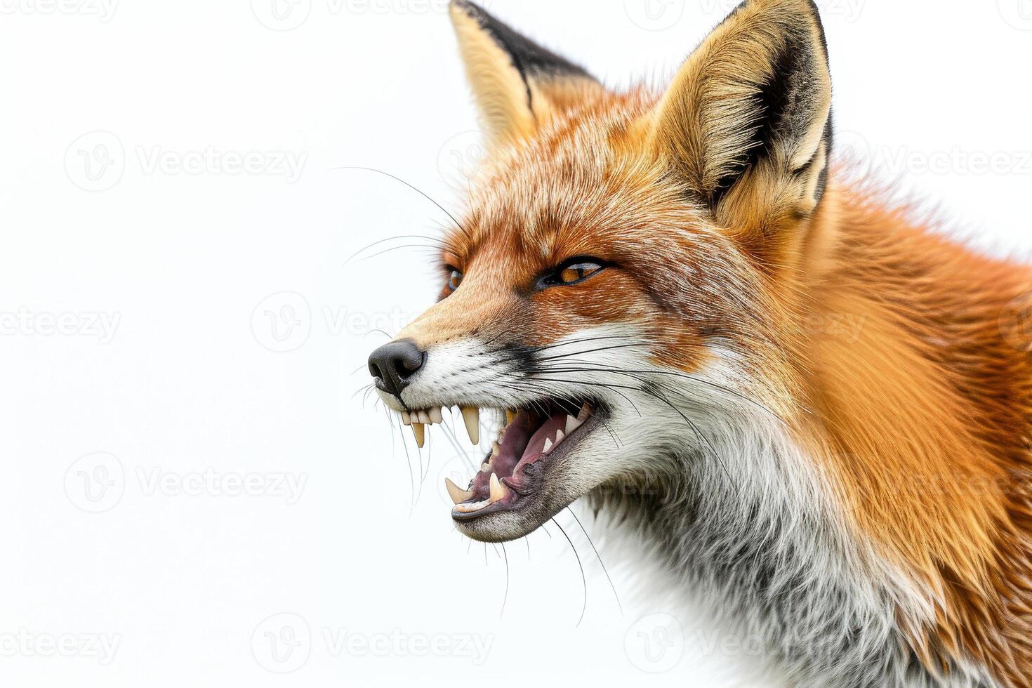 A close up of a red fox with its mouth open photo